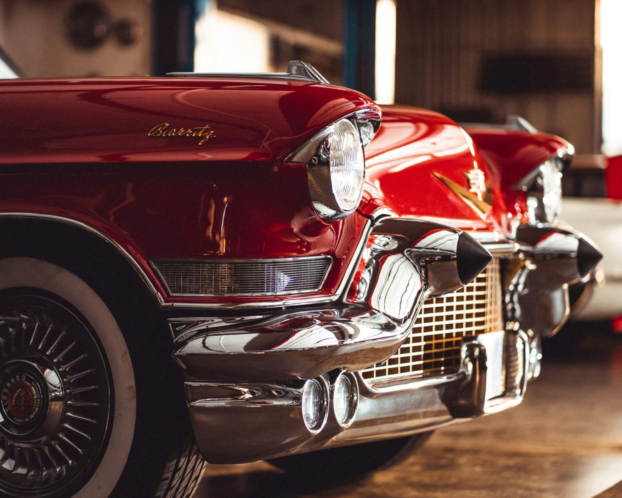 classic red cadillac