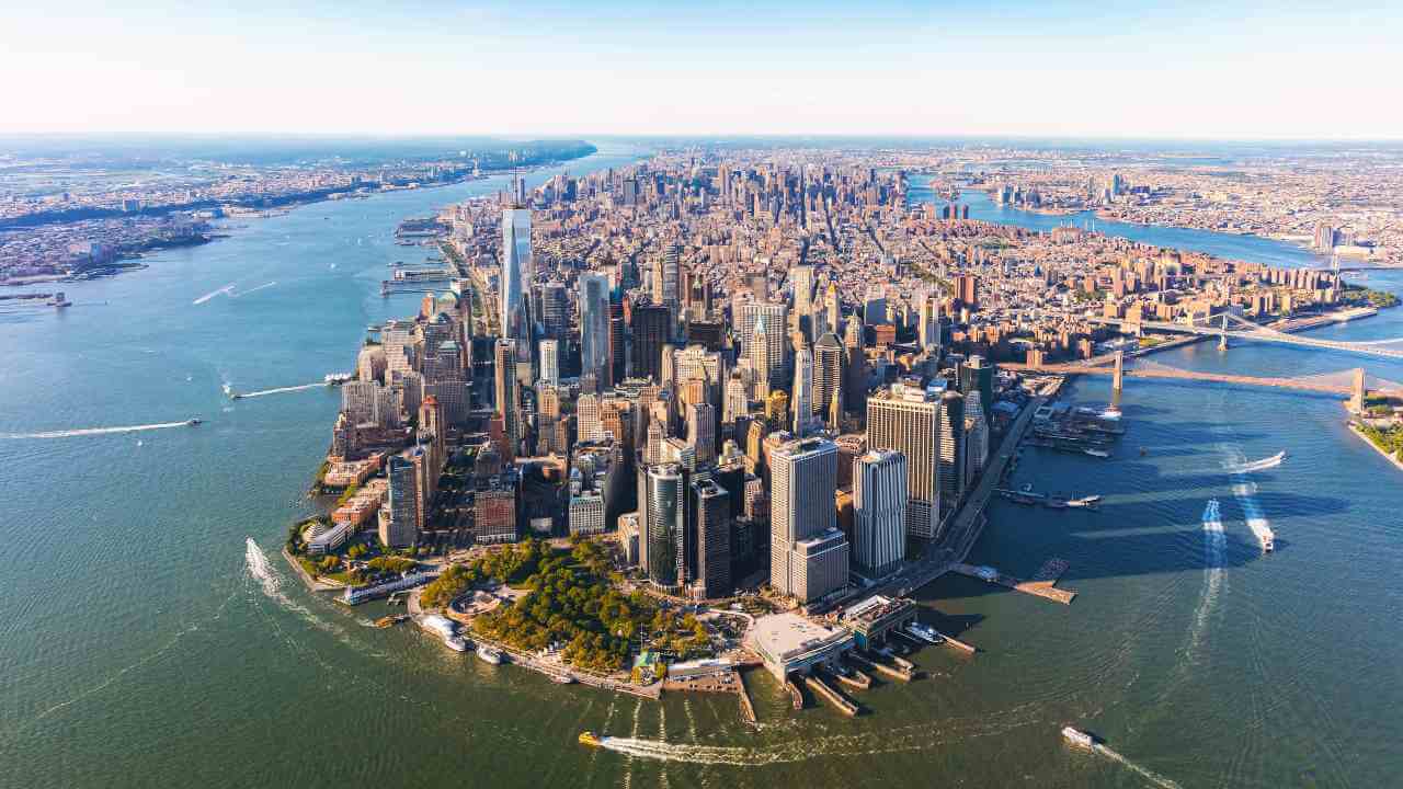 an aerial view of new york city from above