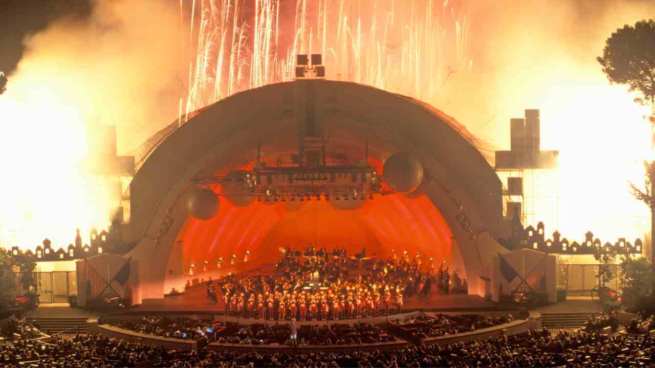 fireworks above hollywood bowl