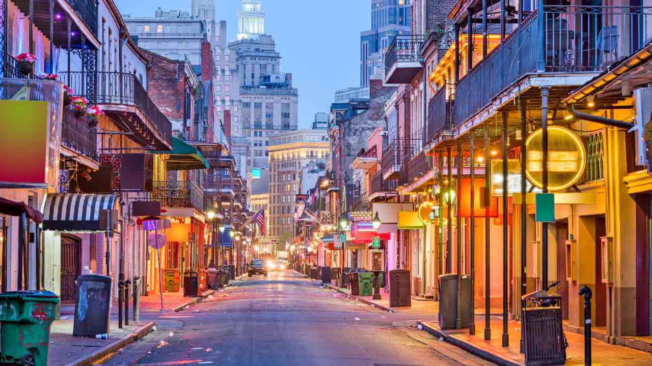 an empty street in new orleans at dusk