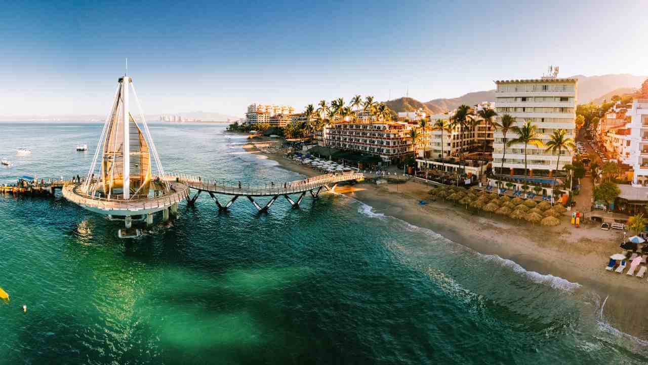 an aerial view of the beach in puerto vallarta, mexico