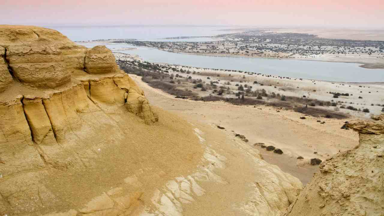 view of the dead sea from the top of a cliff in eilat, egypt