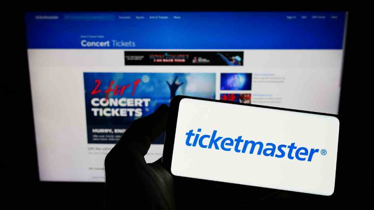 The Ticketmaster logo is seen on a computer screen in this undated handout photo courtesy of Ticketmaster