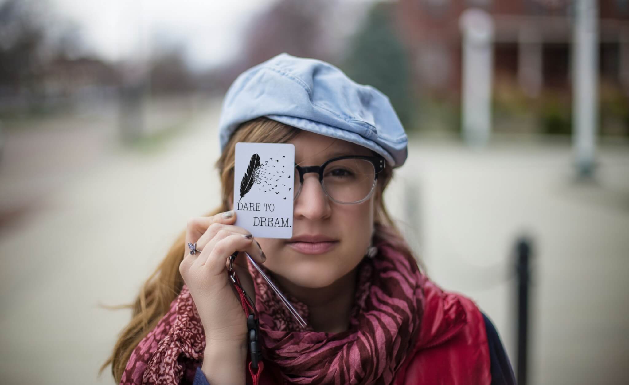 woman in a scarf and hat