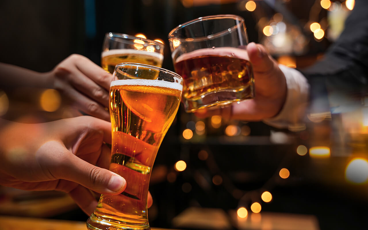 Three drinks at a bar