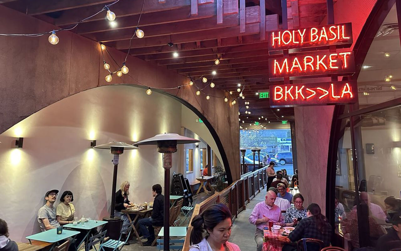 Outside seating area at Holy Basil Market 