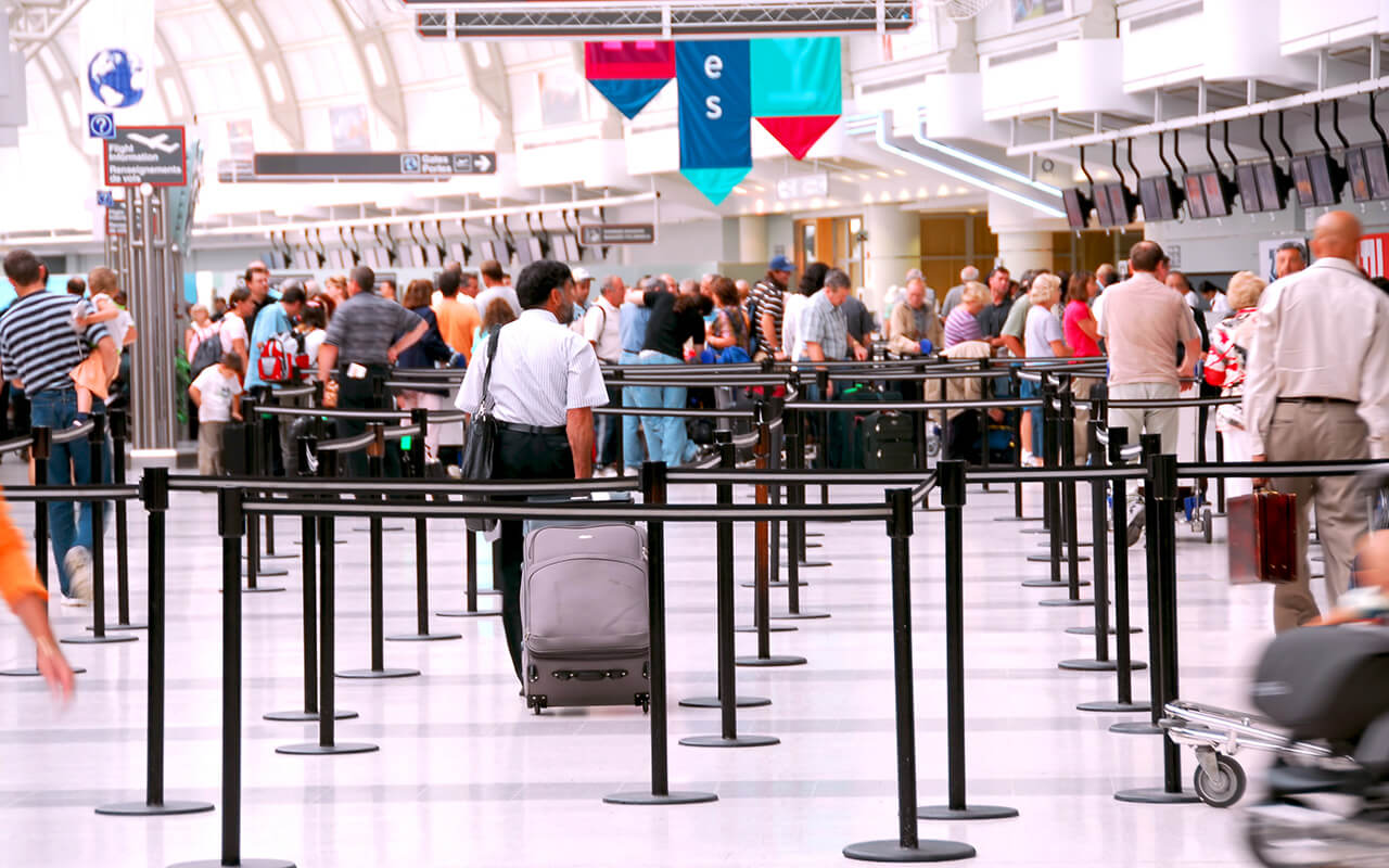 Security line at a large airport