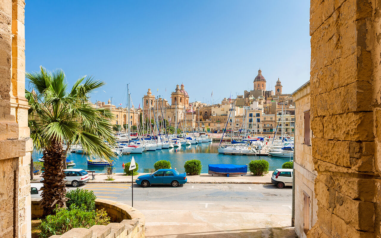 Street and Marina in Senglea, one of the Three Cities in the Grand Harbour area of Malta.