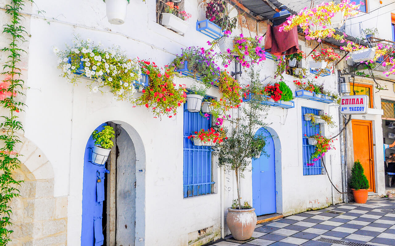 Colorful continental Greece in summer alleys and streets