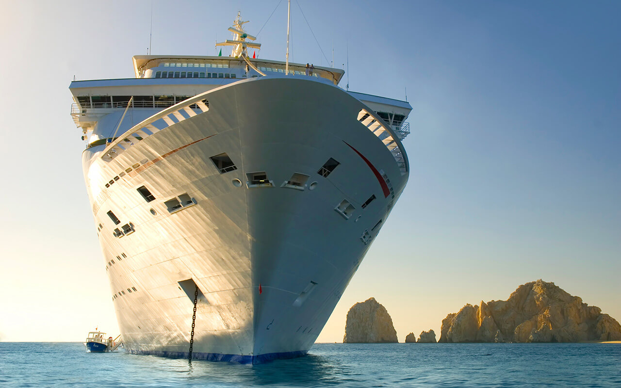 Water level view of cruise ship. Cabo San Lucas. Mexico