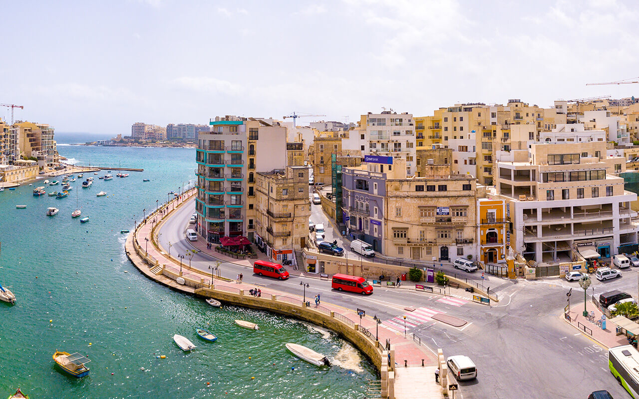 Beautiful aerial view of the Spinola Bay, St. Julians and Sliema town on Malta.