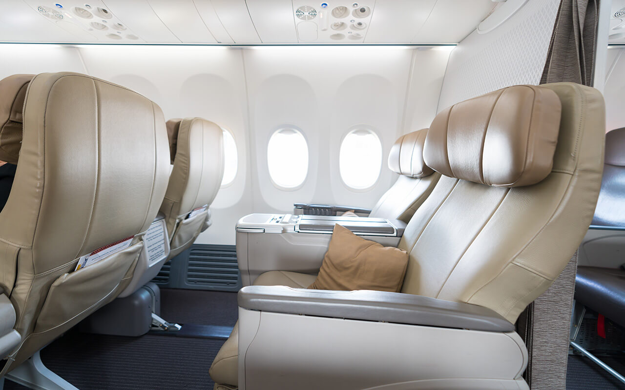 First class seats in an airplane