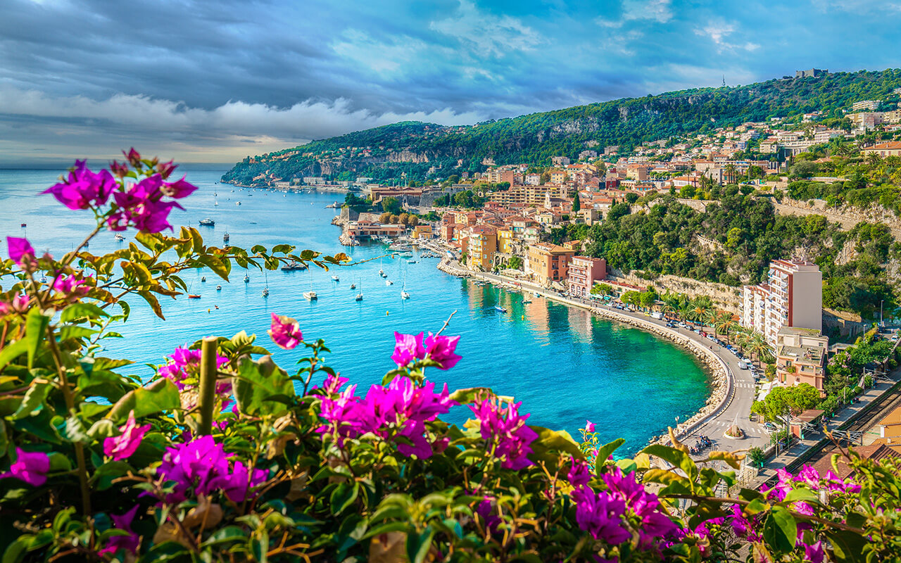 French Riviera coast with medieval town Villefranche sur Mer, Nice region, France