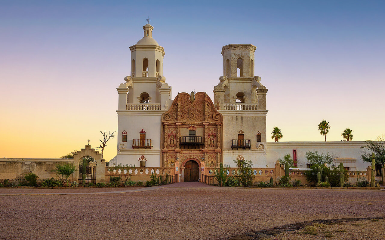 Sunrise at the San Xavier Mission Church in Tucson