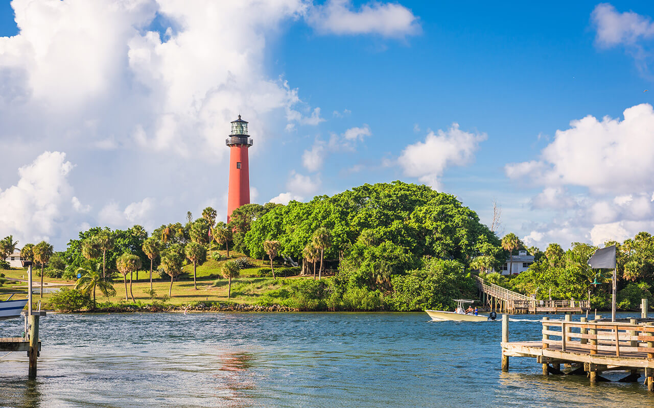 Jupiter, Florida, USA inlet and light house.