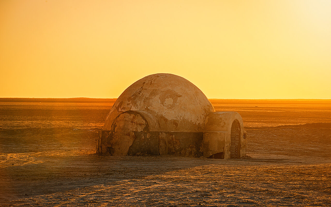 Futuristic dome building in the Sahara desert place of shooting the fourth episode of Star Wars