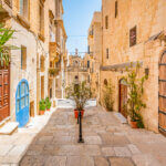 Narrow street in city centre of Valletta, Malta.