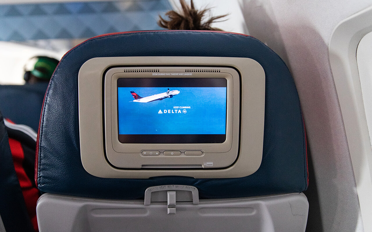 Delta Airlines comfort zone seats in flight over Las Vegas, Nevada