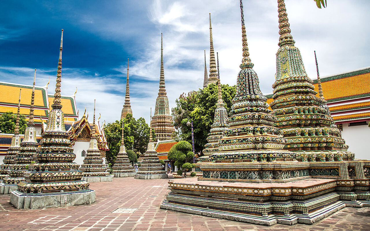 Views of Wat Pho temple in Bangkok Thailand