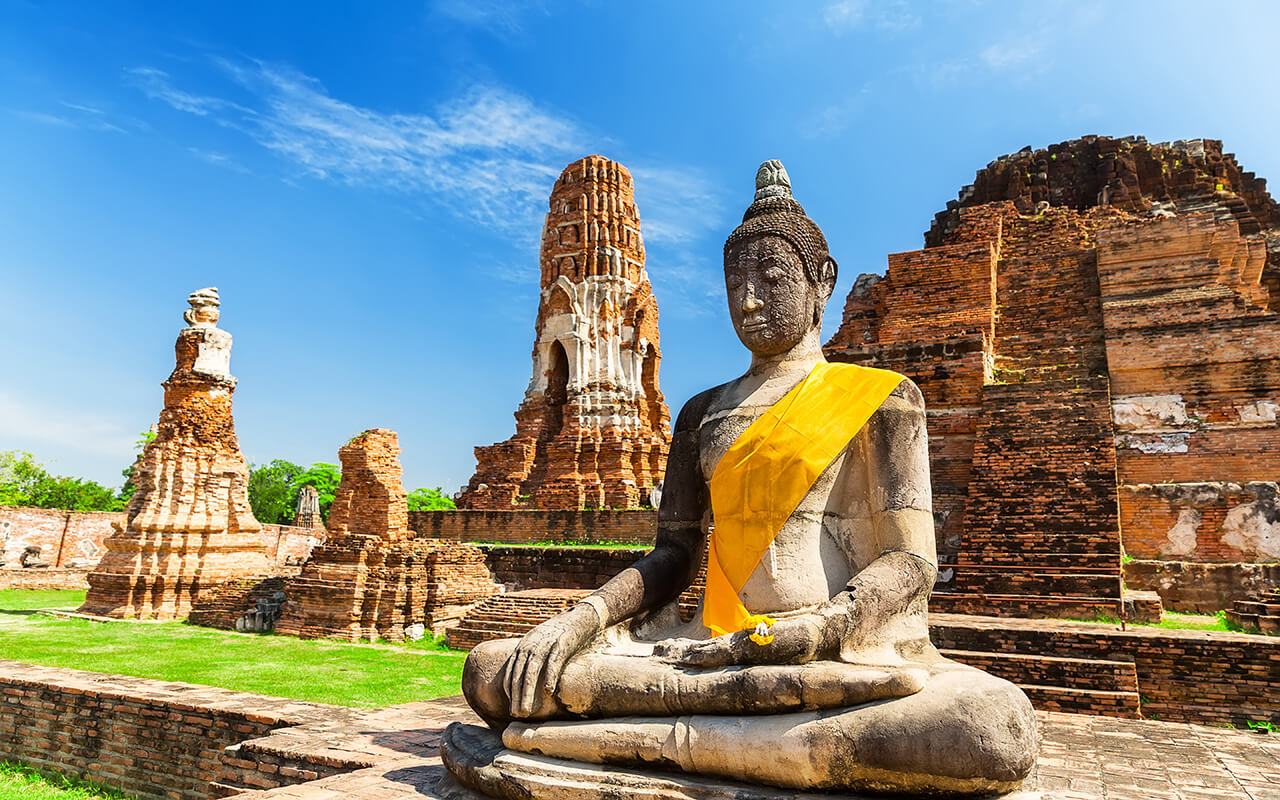 Wat Mahathat in Buddhist temple complex in Ayutthaya near Bangkok