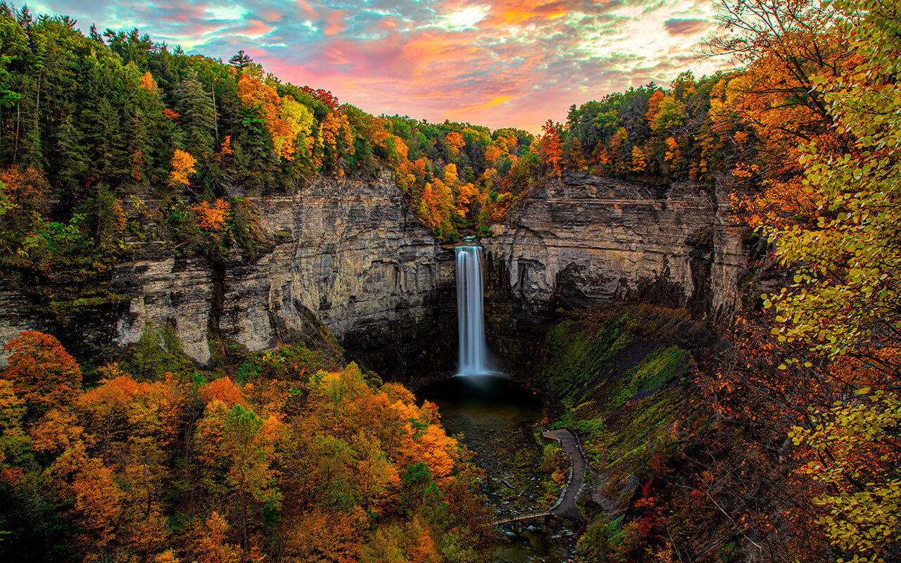 Taughannock Falls Sunset In Full Fall Colors