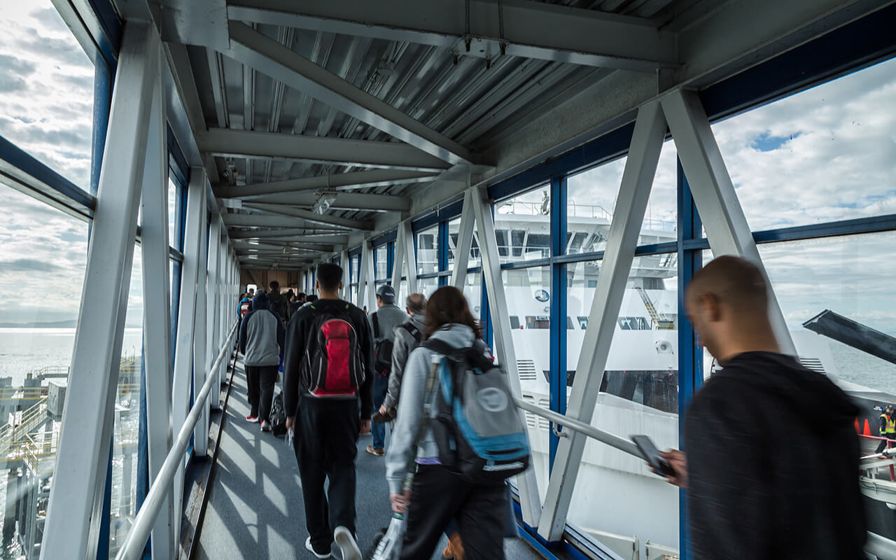 Guests boarding a cruise ship