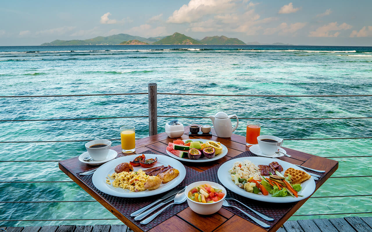 Breakfast served on a cruise overlooking the ocean