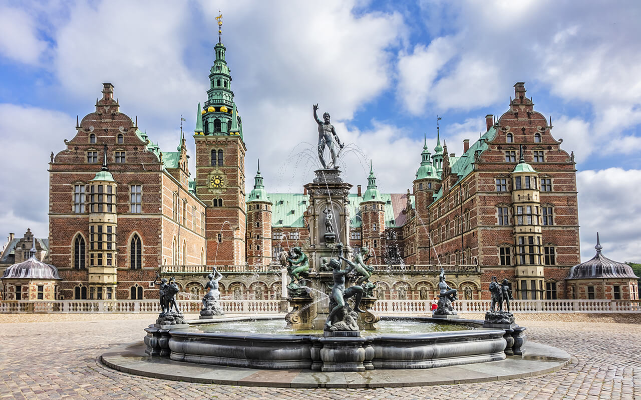 Neptune Fountain (1622) in Frederiksborg Castle (Frederiksborg Slot, XVII century). Hillerod, Denmark.