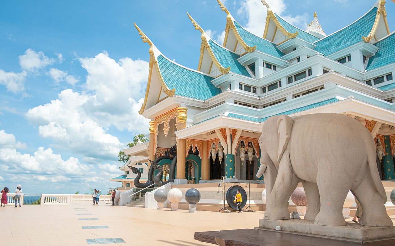 Eastern of Thailand famous temple design by blue tone called Wat Pa Phu Kon