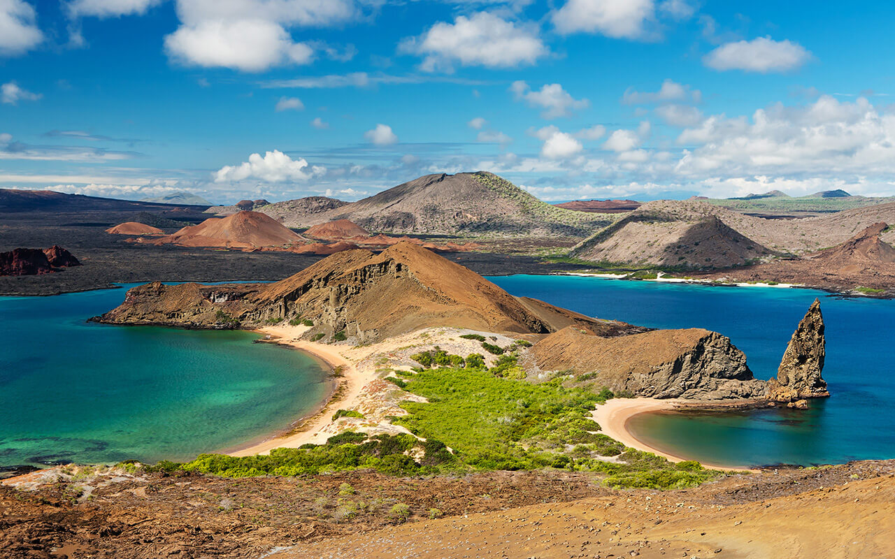 Ecuador. Galapagos Islands. View of two beaches of Bartolome Island in Galapagos Islands National park.