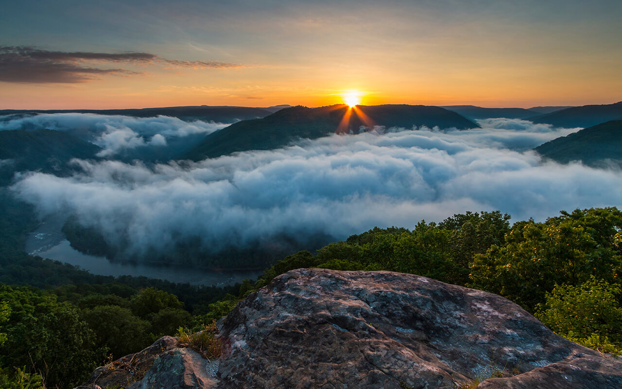 Dramatic spring landscapes in New River Gorge National Park in West Virginia,USA. it is the newest national park in the US.