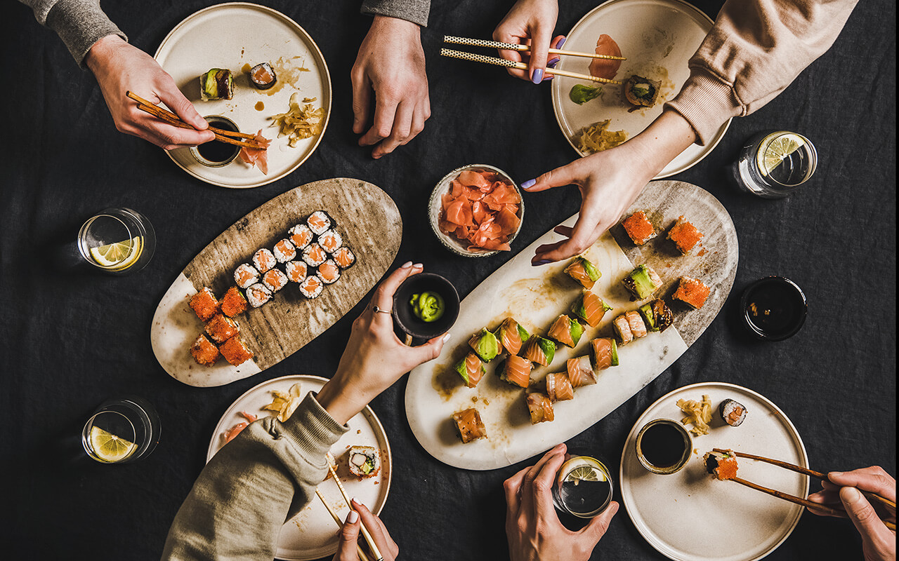 Japanese sushi dinner from delivery service at home