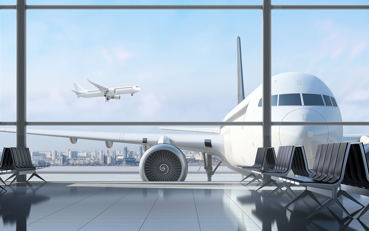 View of airplanes from airport terminal