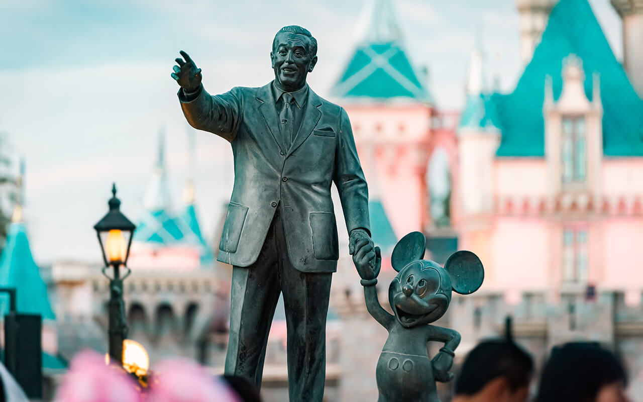 Walt Disney and Mickey Mouse statue in Disneyland