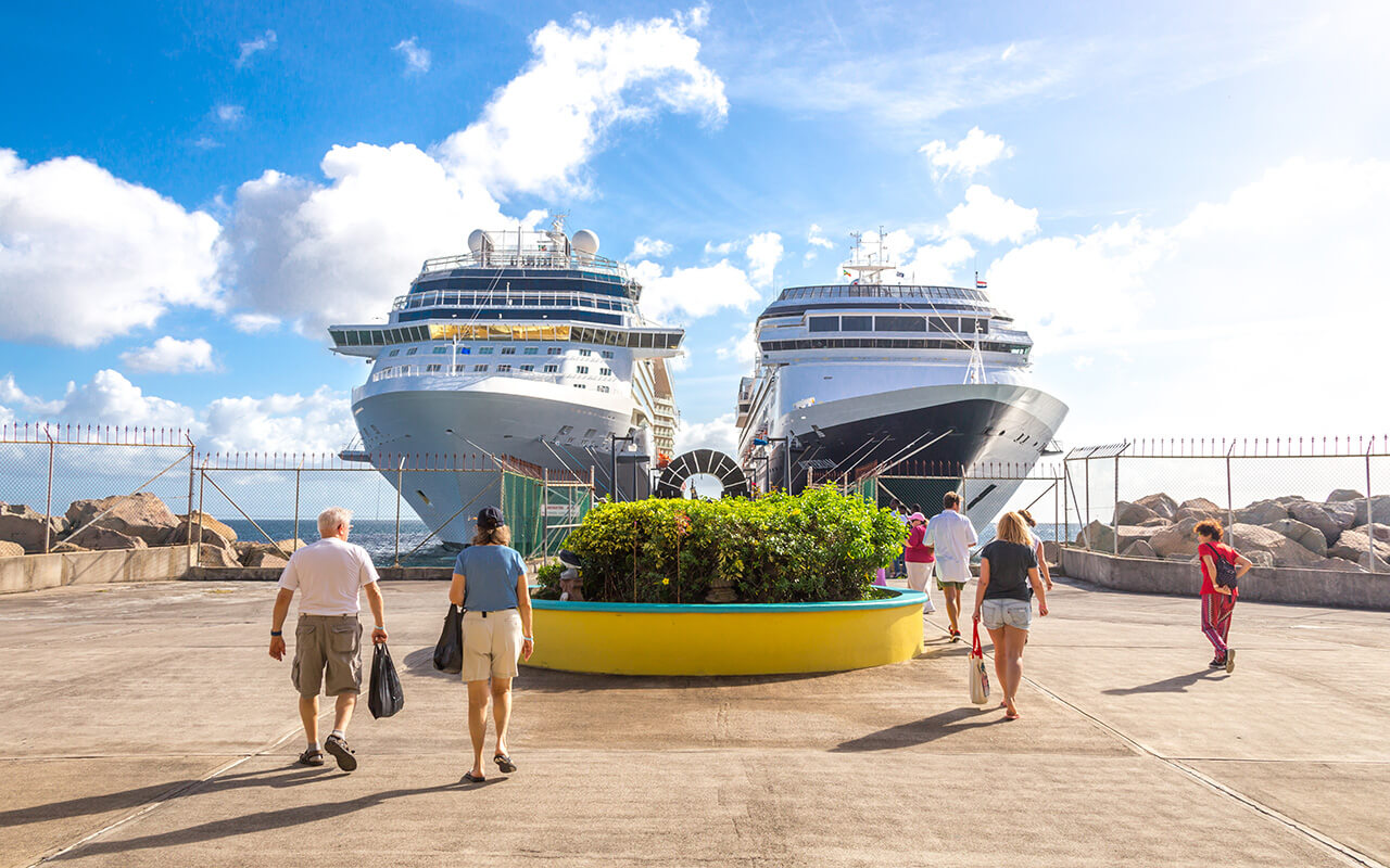 Passengers boarding a cruise ship