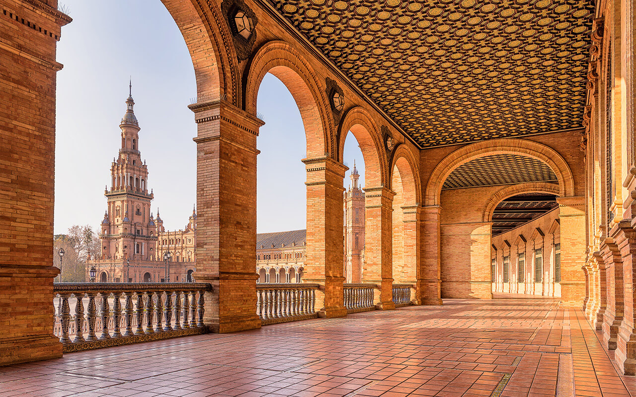 Scenic view of Plaza de España, Seville