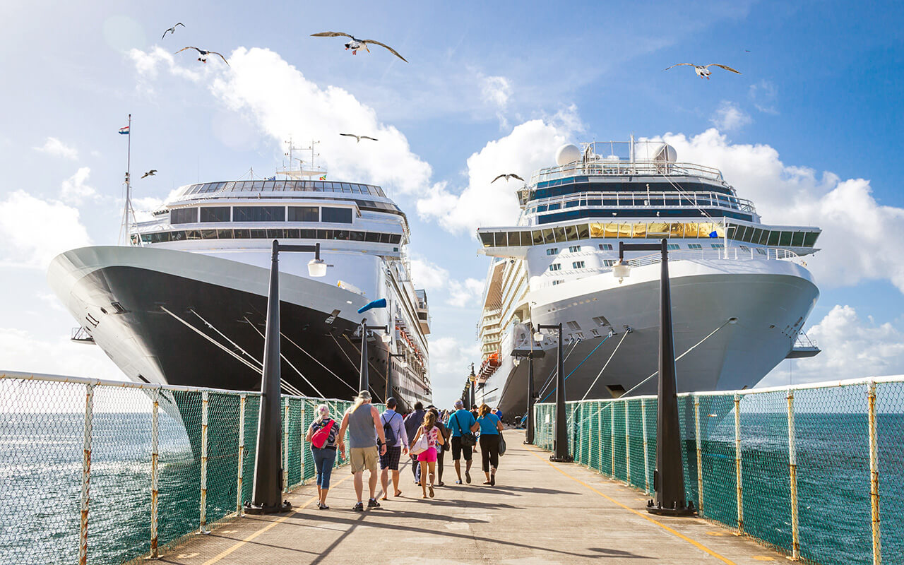 People boarding a cruise ship