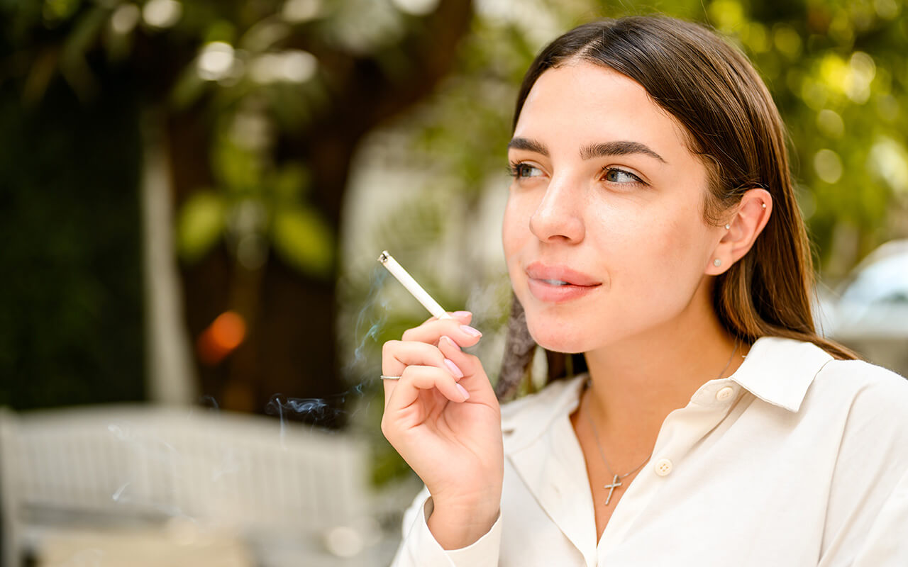 Woman smoking a cigarette 