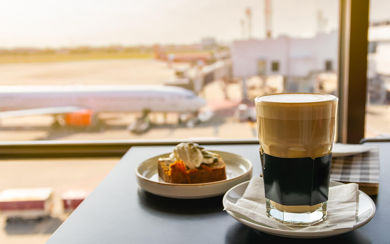 food and drink overlooking airplanes