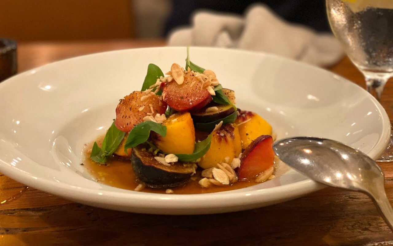 Stone fruit dish at Antico Nuovo in Koreatown