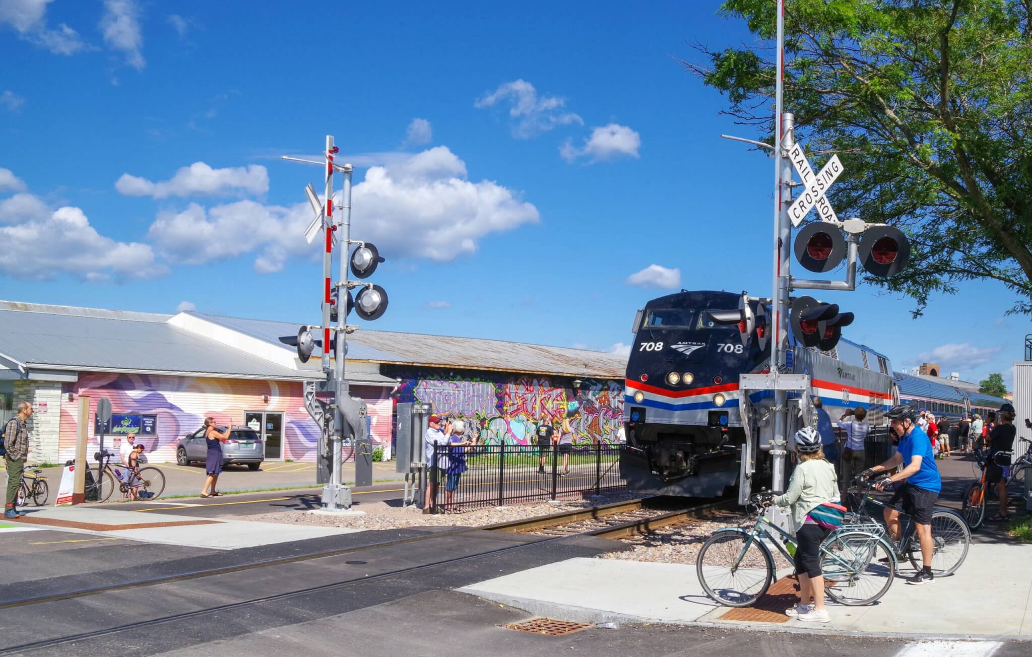 amtrak train at crossing