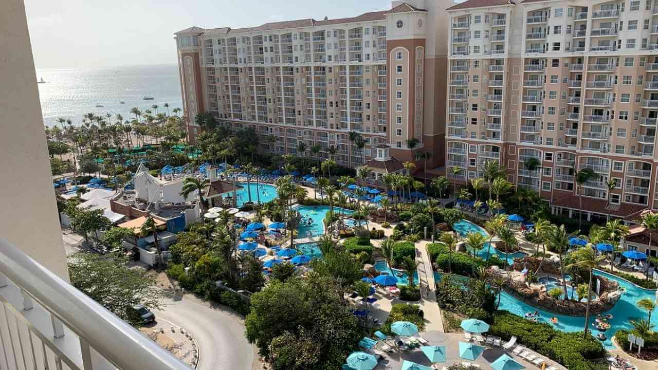 the view from the balcony of an oceanfront resort