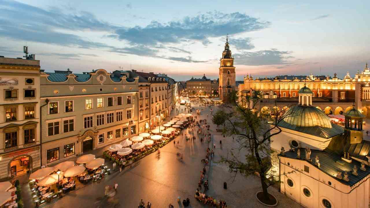 the old town square in krakow, poland