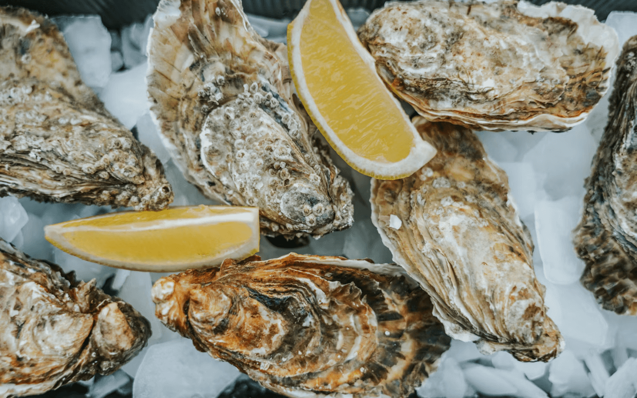 Oysters with lemon slices