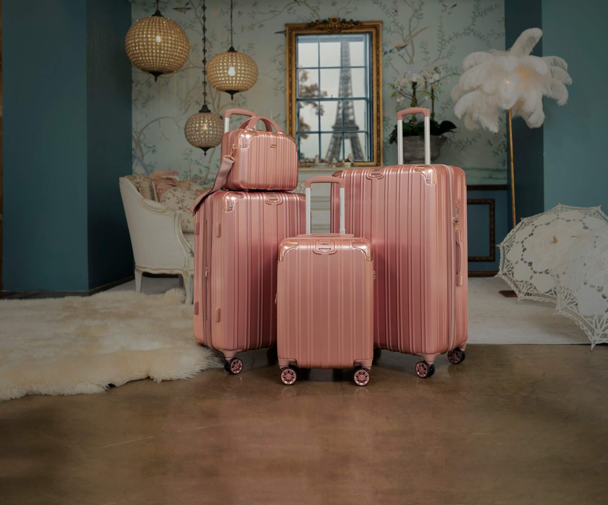 pink luggage