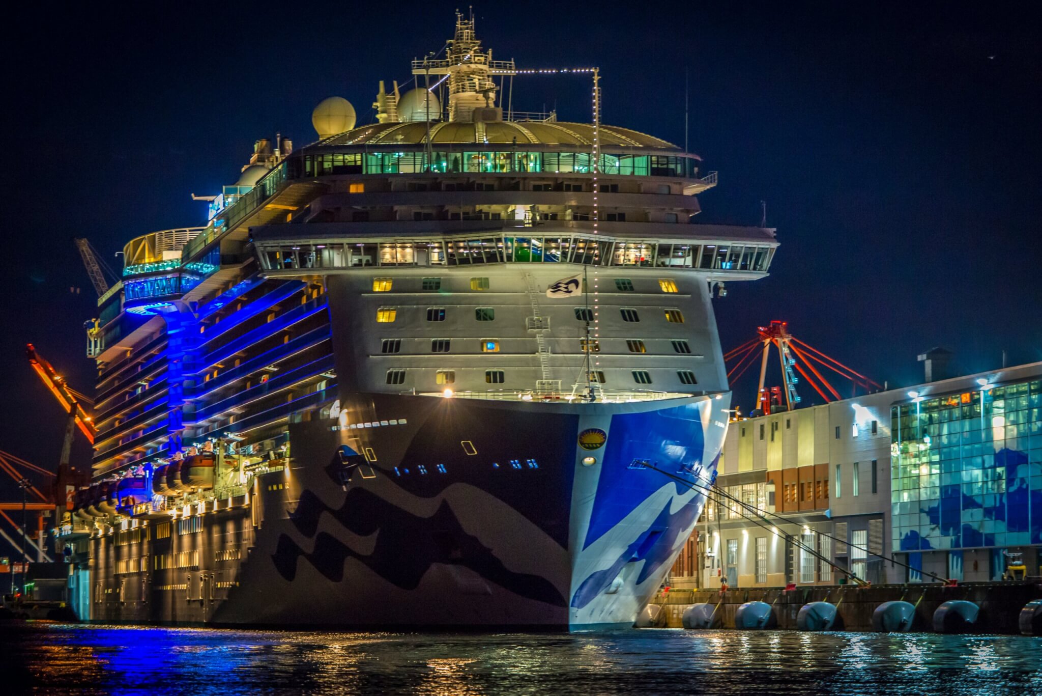 cruise ship at night