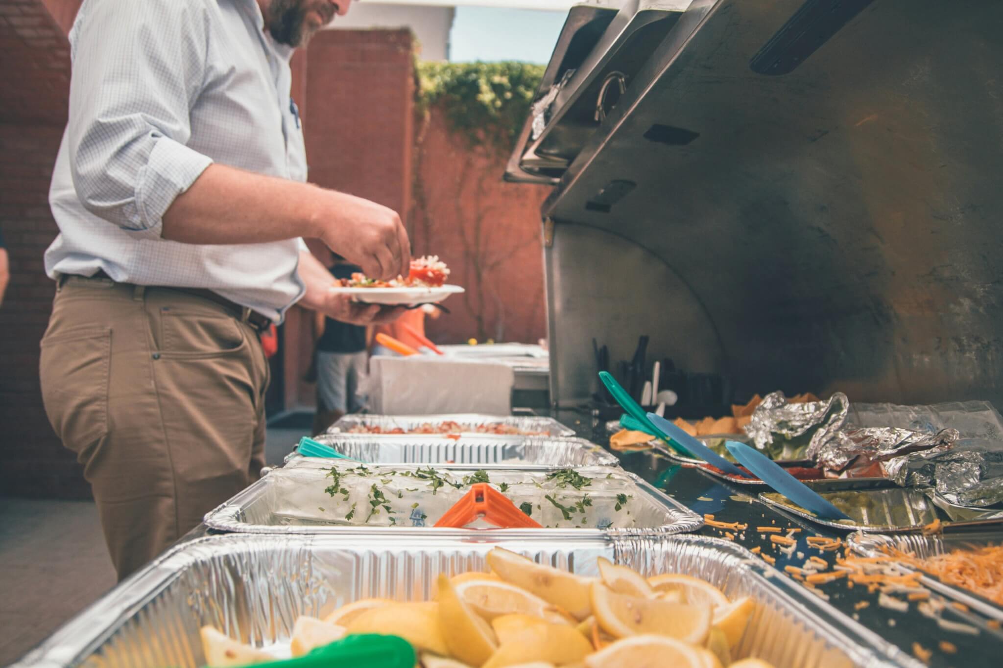 man at a buffet