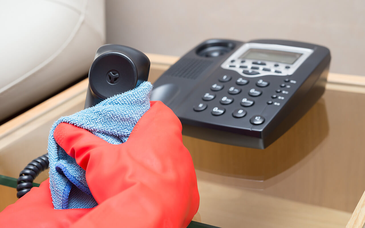 Disinfecting a telephone