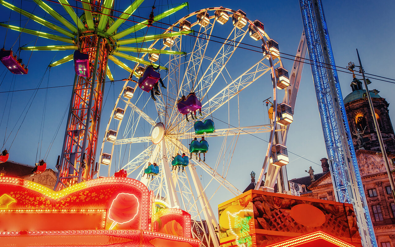 amusement park carousel Beautiful night lighting