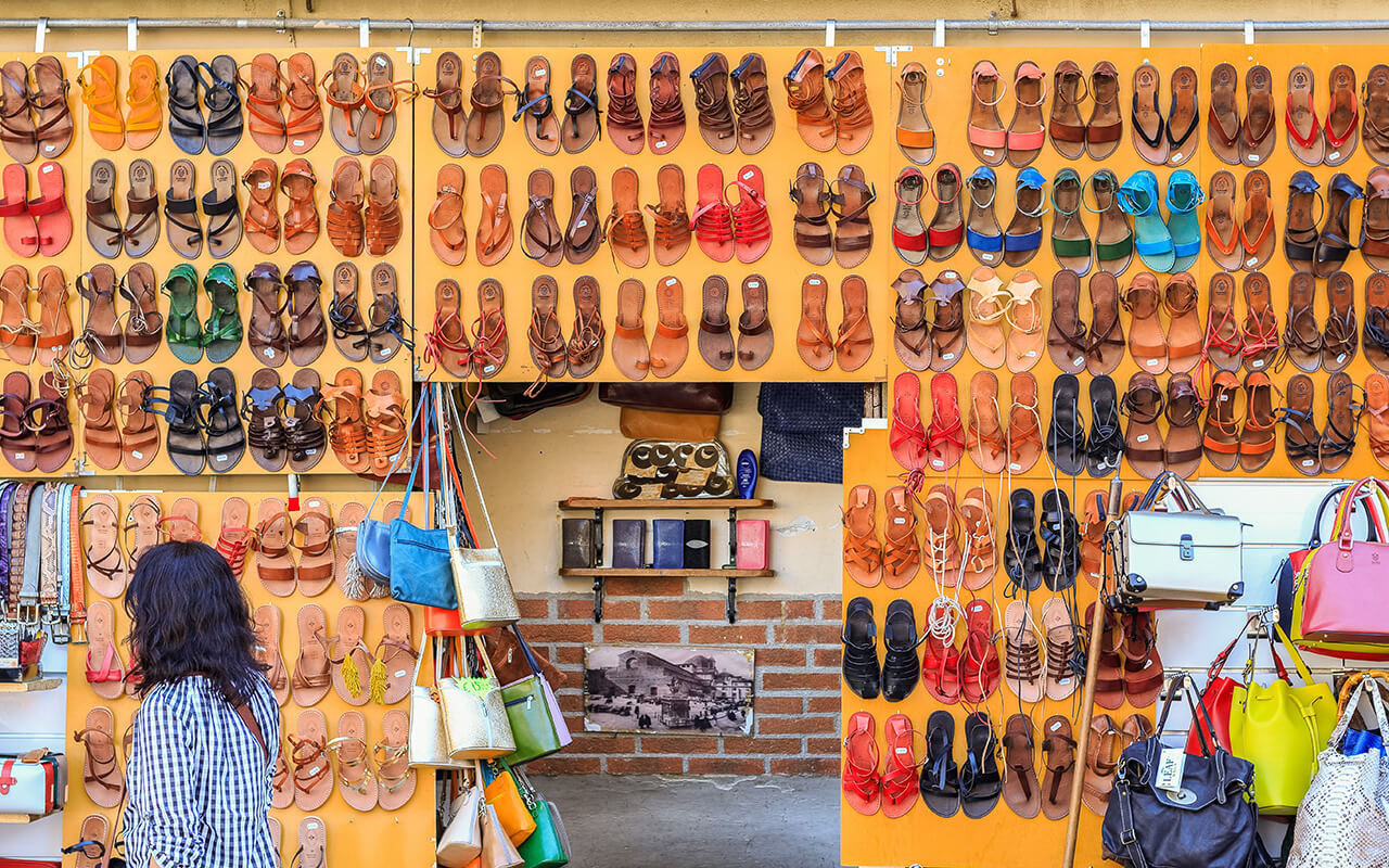 Wall of leather sandals at San Lorenzo Market